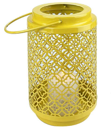 Portacandele a lanterna
realizzato in metallo H16,5 cm
con orientale
Modello fustellato