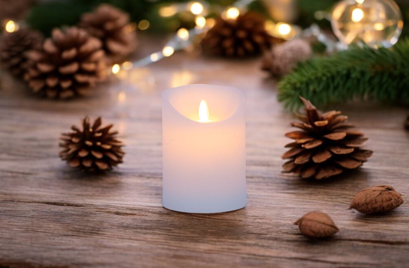 Bougie en cire LED blanche rustique avec flamme mobile