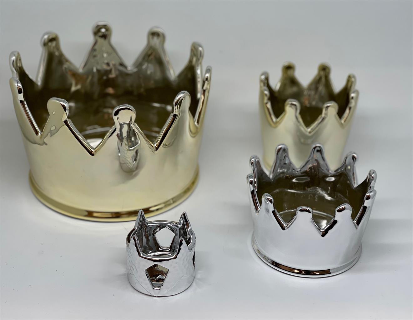 Kerzenhalter Krone aus Keramik, Farbe: Silber, D:10.9cm H:7.2cm
