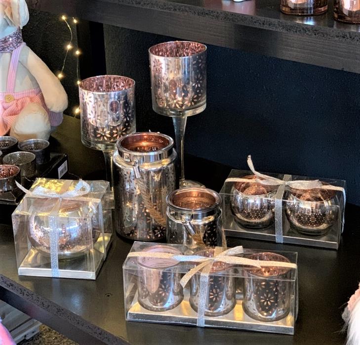 Windlicht aus Glas 3er Set Farbe: Silber/Roségold Glas: D:6cm H:7cm