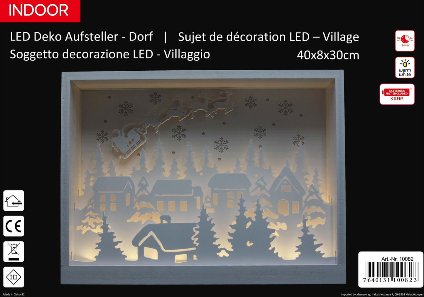 Supporto decorativo a LED
Villaggio NATALE con 33 LED
realizzato in legno con caldo
luce bianca