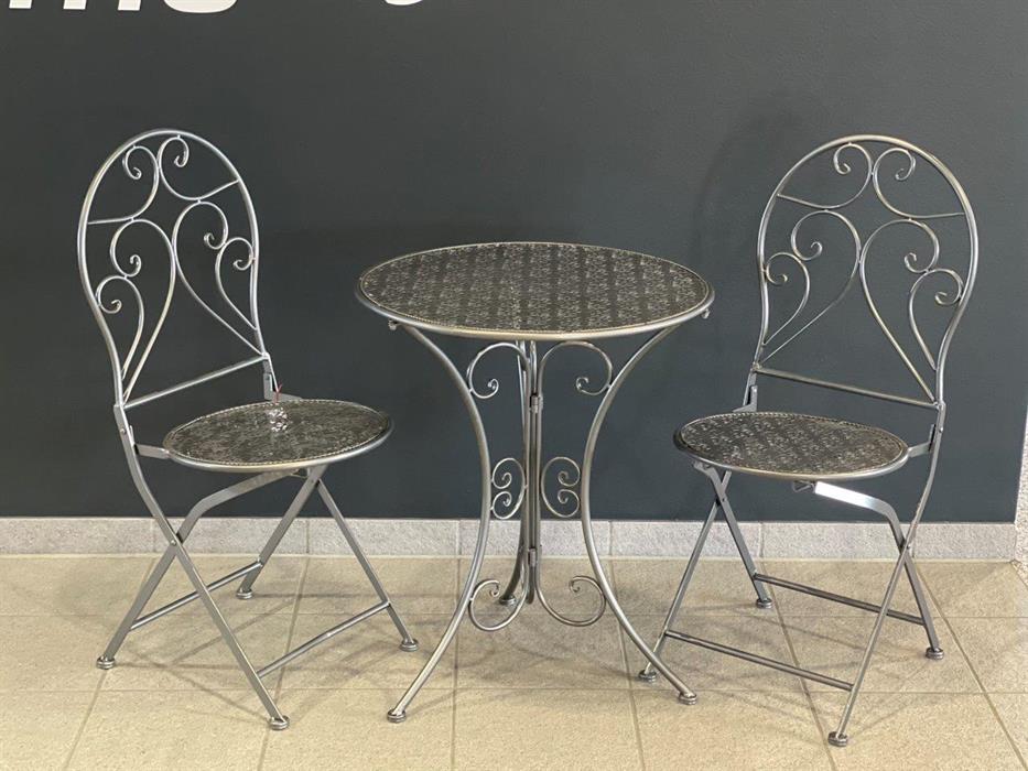 Bistro Set aus Metall Gartentisch und 2 Stühle Farbe: Anthrazit