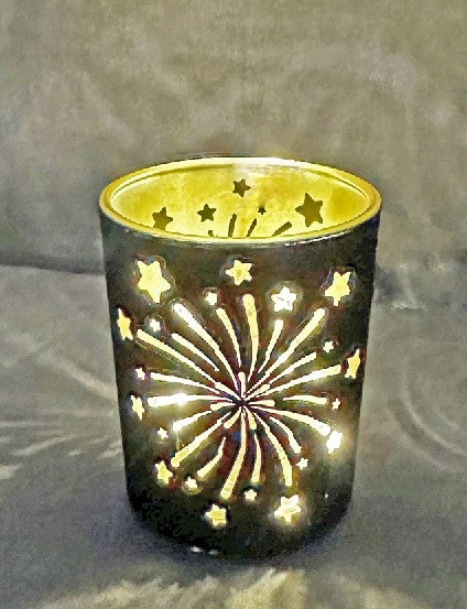 Windlicht aus Glas mit Feuerwerk Motiv