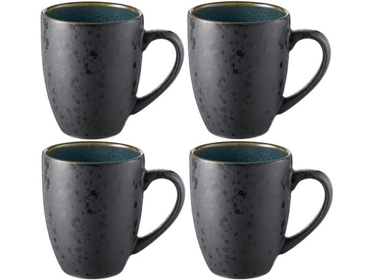 Tasses à café Bitz 300 ml, lot de 4, vert foncé/noir