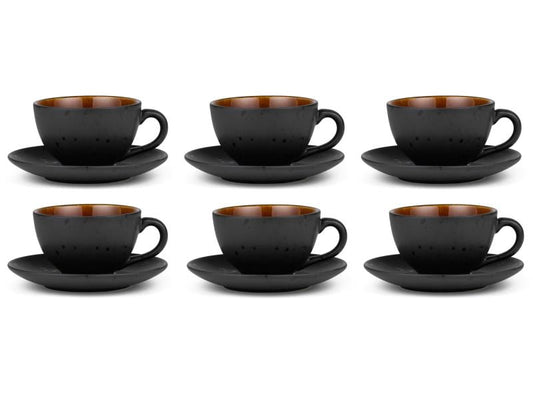 Tasses à café Bitz 240 ml, lot de 6, marron/noir
