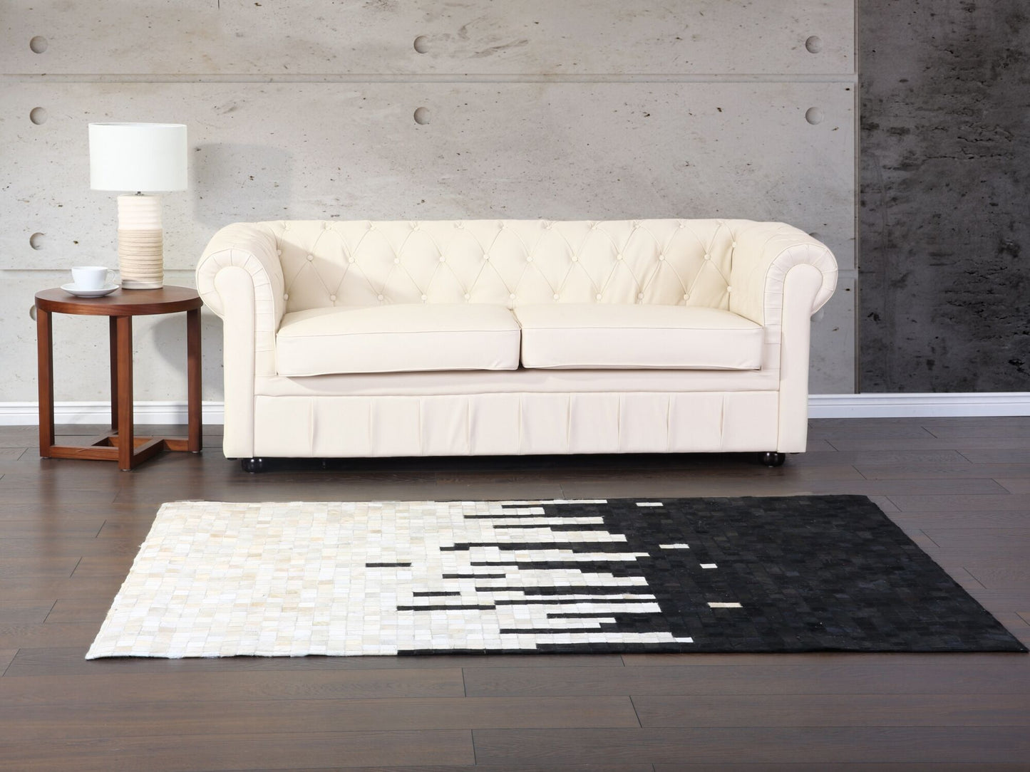 Teppich Leder schwarz / beige 160 x 230 cm Kurzflor BOLU