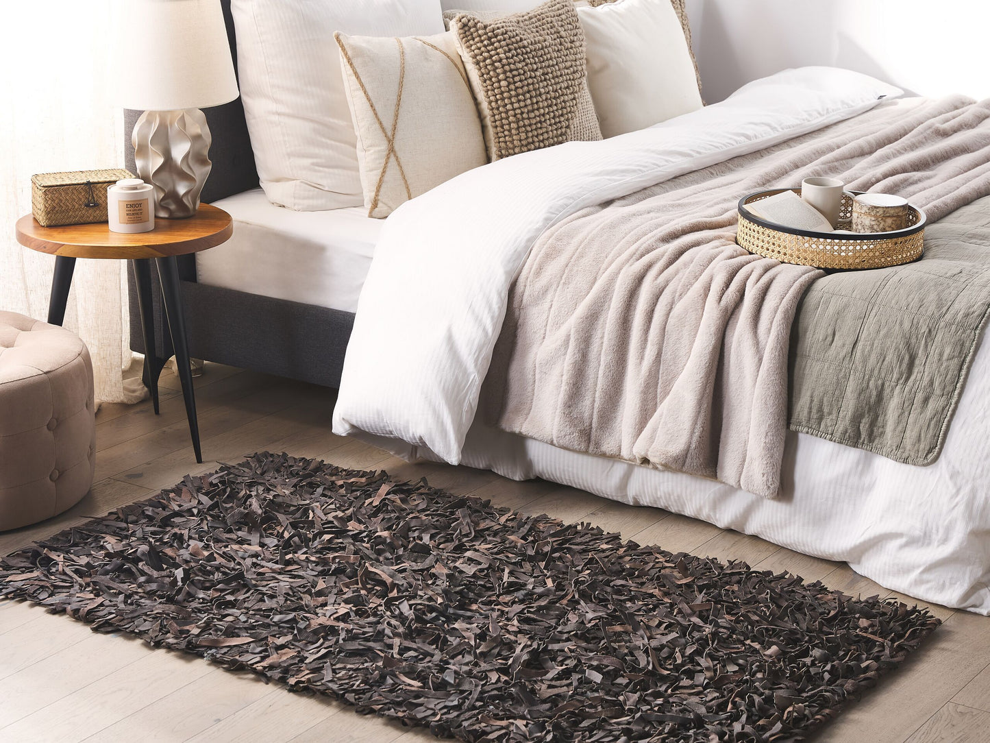 Teppich Leder braun 80 x 150 cm Shaggy MUT