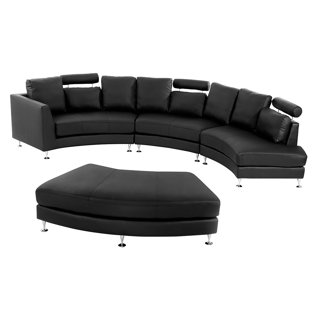 7-Sitzer Sofa Leder schwarz halbrund mit Ottomane ROTUNDE