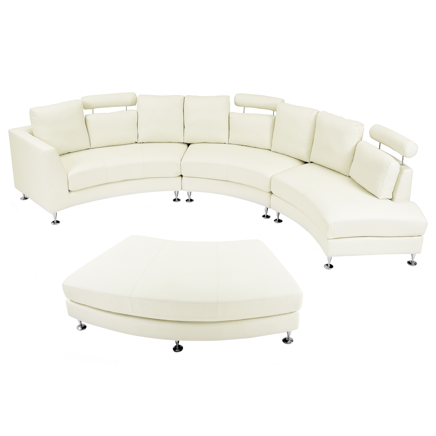 7-Sitzer Sofa Leder creme halbrund mit Ottomane ROTUNDE
