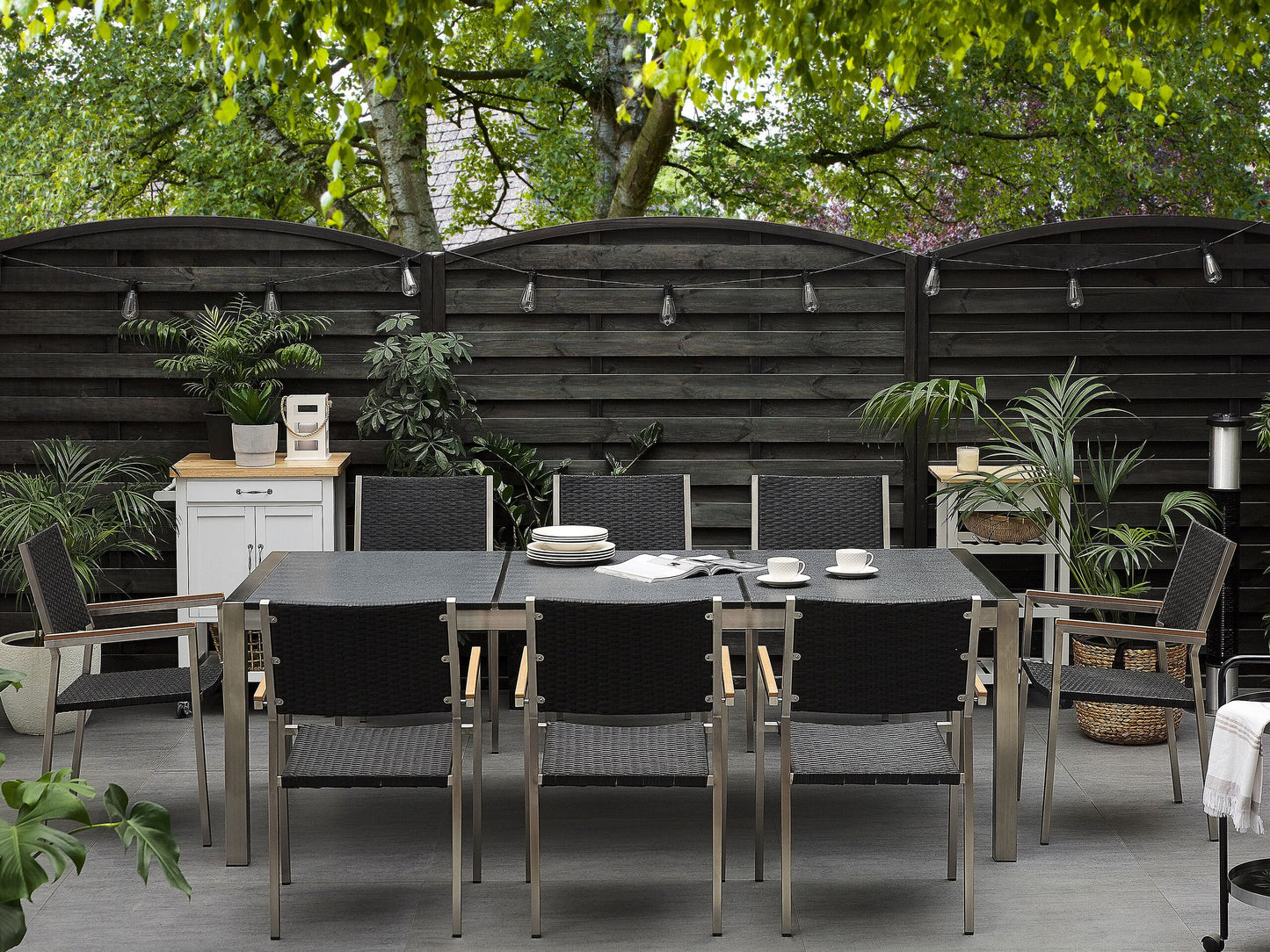 Gartentisch GROSSETO 220 cm 100 cm geflammter Granit Graphitgrau