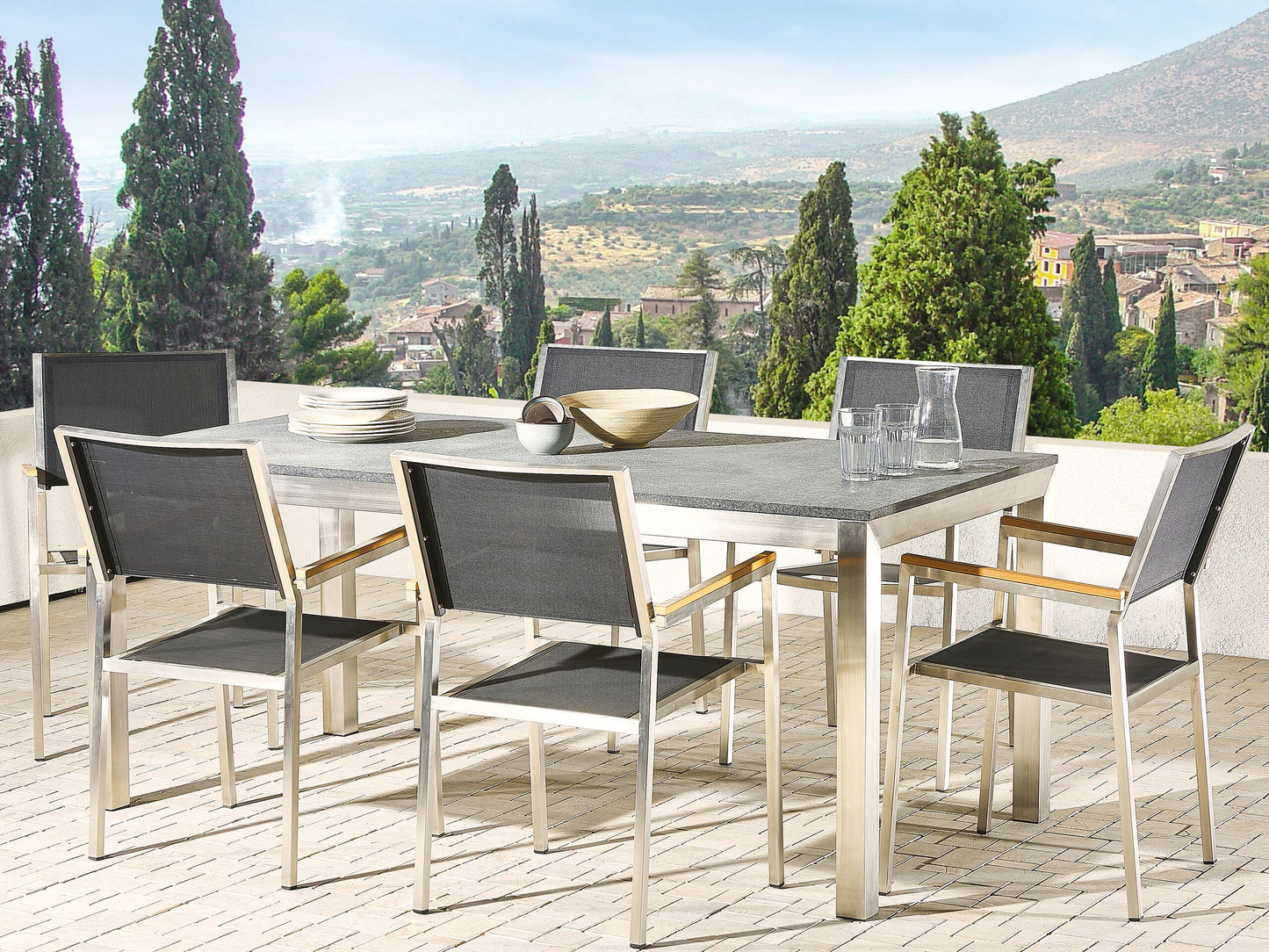 Gartentisch GROSSETO 180 cm 90 cm geflammter Granit Graphitgrau