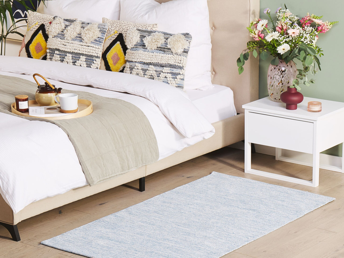 Teppich Baumwolle hellblau 80 x 150 cm Kurzflor DERINCE