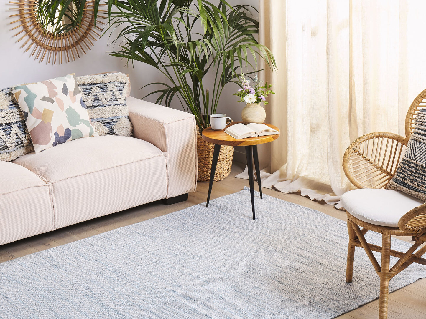 Teppich Baumwolle hellblau 160 x 230 cm Kurzflor DERINCE