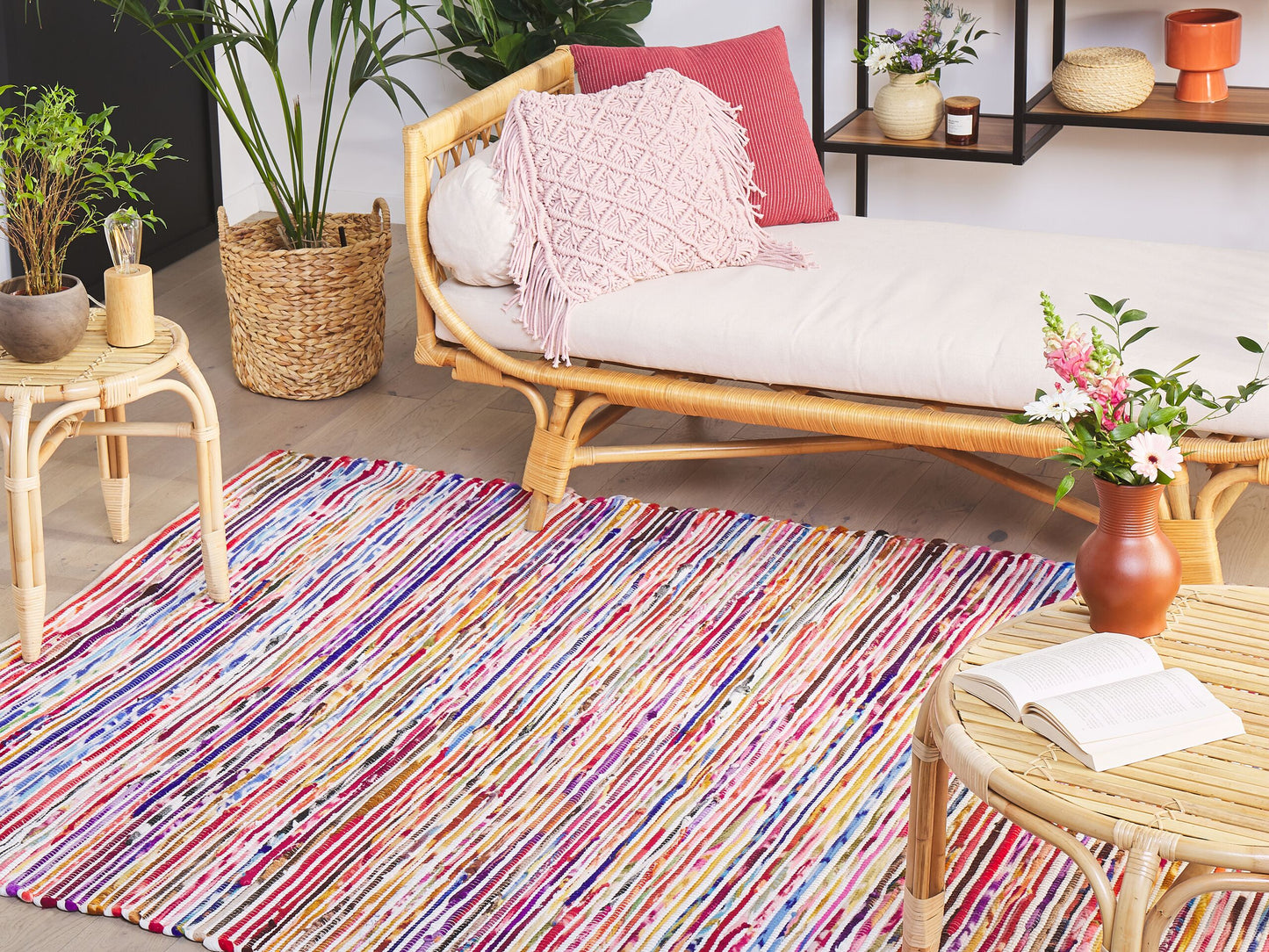 Teppich Baumwolle bunt-weiss 160 x 230 cm abstraktes Muster Kurzflor BARTIN