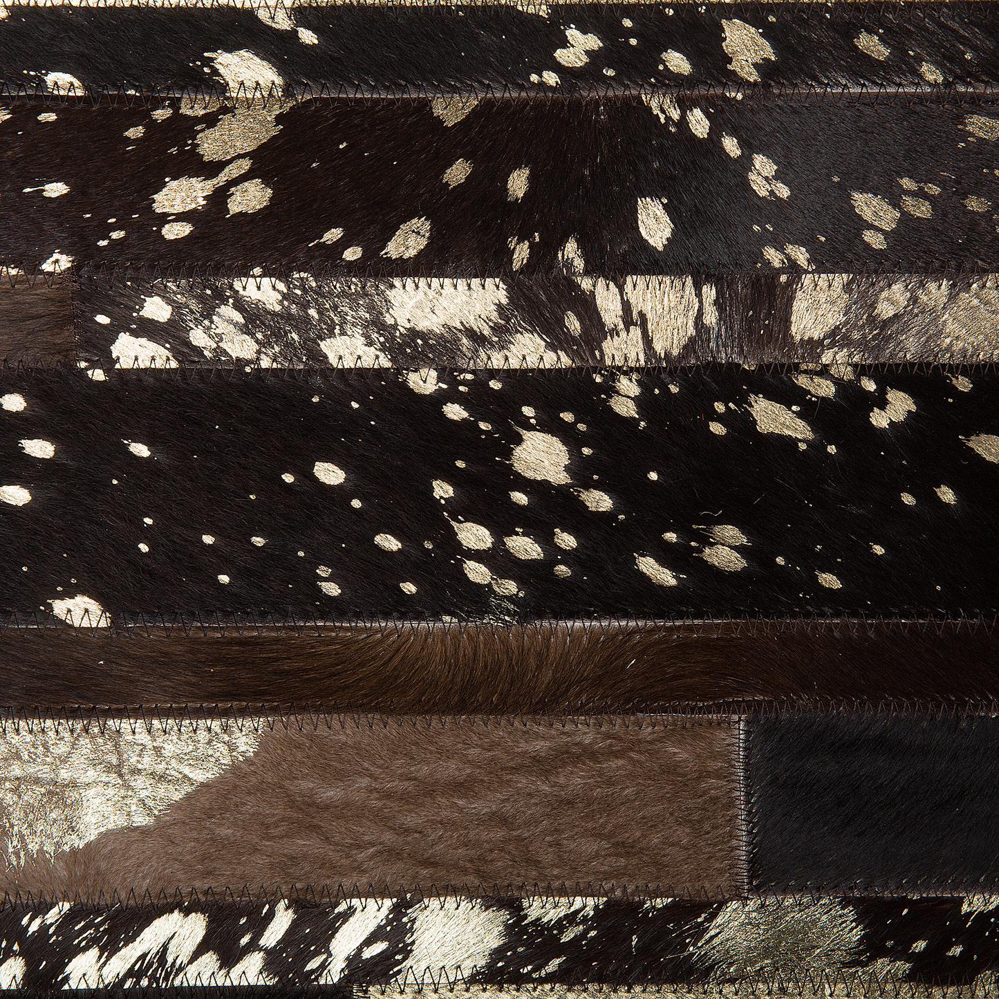 Teppich Kuhfell braun-gold 160 x 230 cm Patchwork Kurzflor ARTVIN