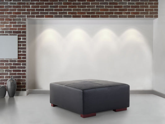 Ottomane Leder schwarz quadratisch 80 x 80 cm LUNGO