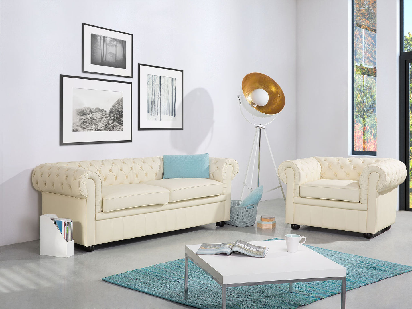 Sofa Leder creme CHESTERFIELD