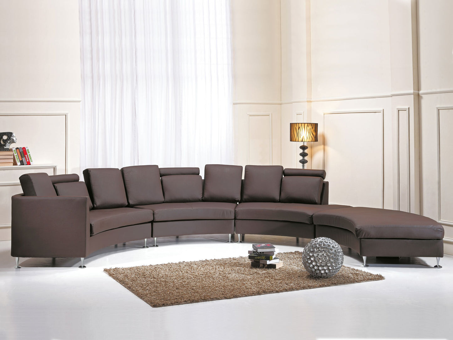 7-Sitzer Sofa Leder braun halbrund mit Ottomane ROTUNDE