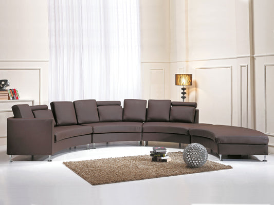 7-Sitzer Sofa Leder braun halbrund mit Ottomane ROTUNDE