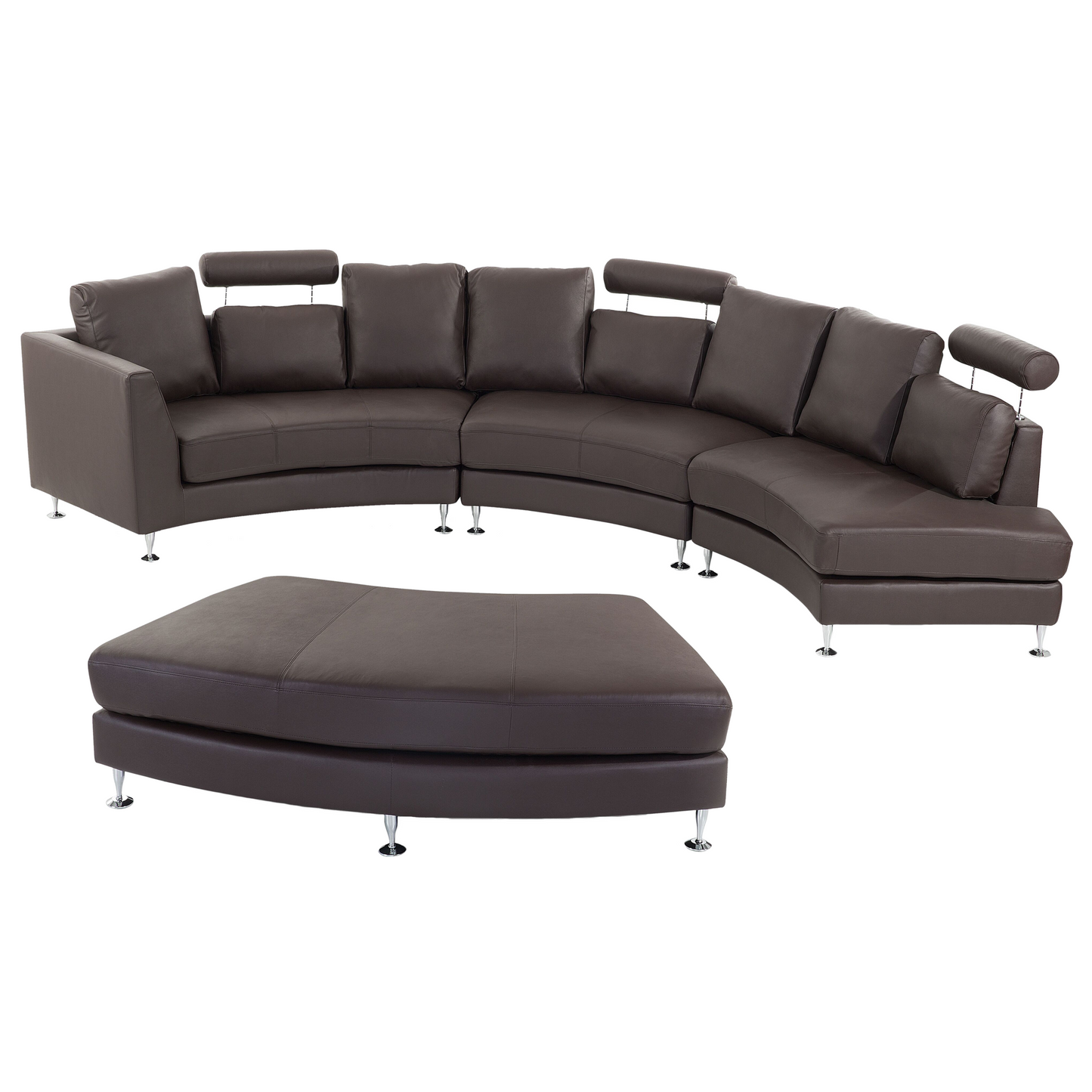 7-Sitzer Sofa Leder braun halbrund mit Ottomane ROTUNDE