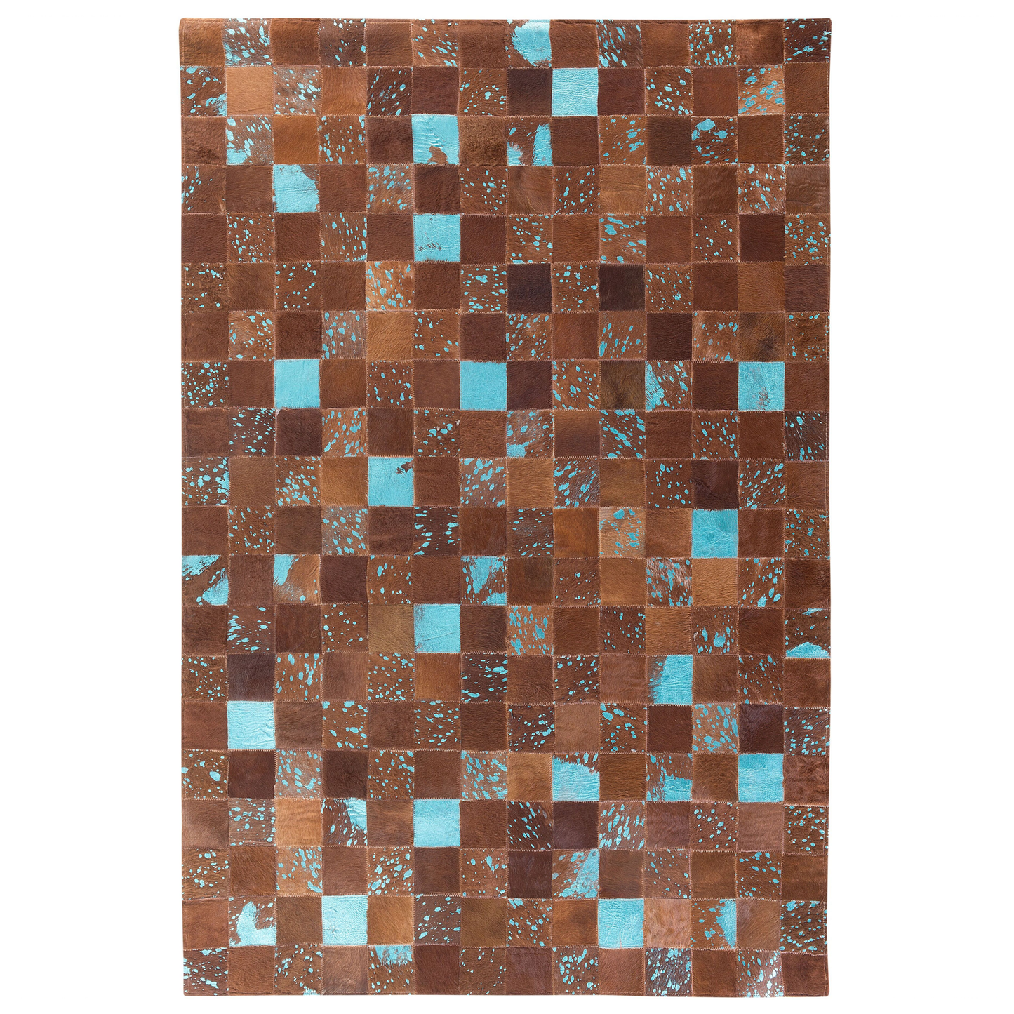 Teppich Kuhfell braun-blau 160 x 230 cm Patchwork Kurzflor ALIAGA