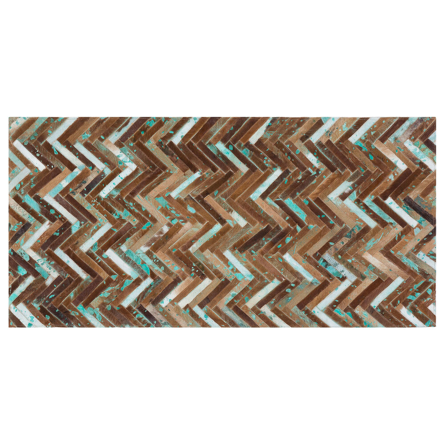 Teppich Kuhfell braun-beige-blau 80 x 150 cm Patchwork Kurzflor AMASYA