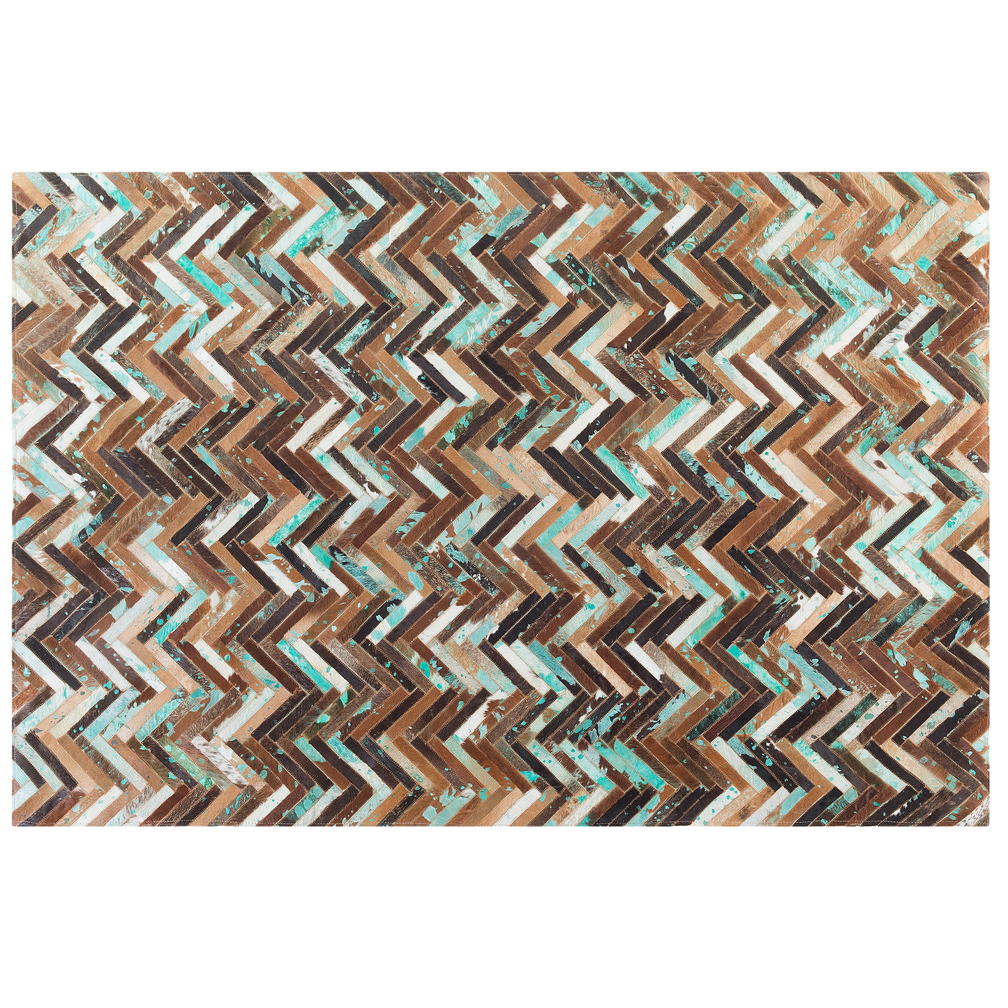 Teppich Kuhfell braun-beige-blau 140 x 200 cm Patchwork Kurzflor AMASYA