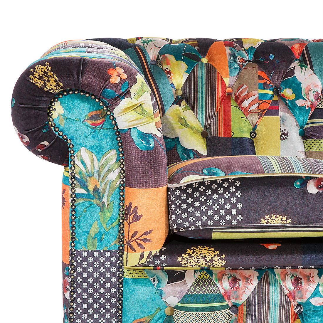 3-Sitzer Sofa grün / gelb Patchwork CHESTERFIELD