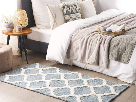 Teppich Wolle hellblau 80 x 150 cm marokkanisches Muster Kurzflor YALOVA