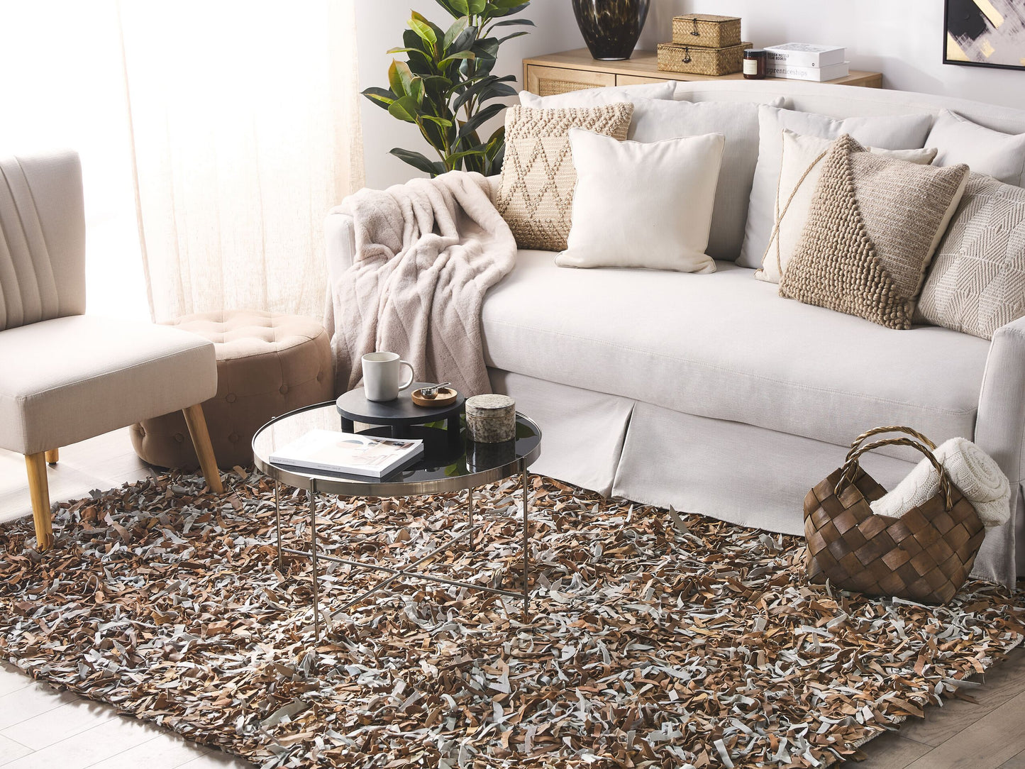 Teppich Leder braun / grau 140 x 200 cm Shaggy MUT