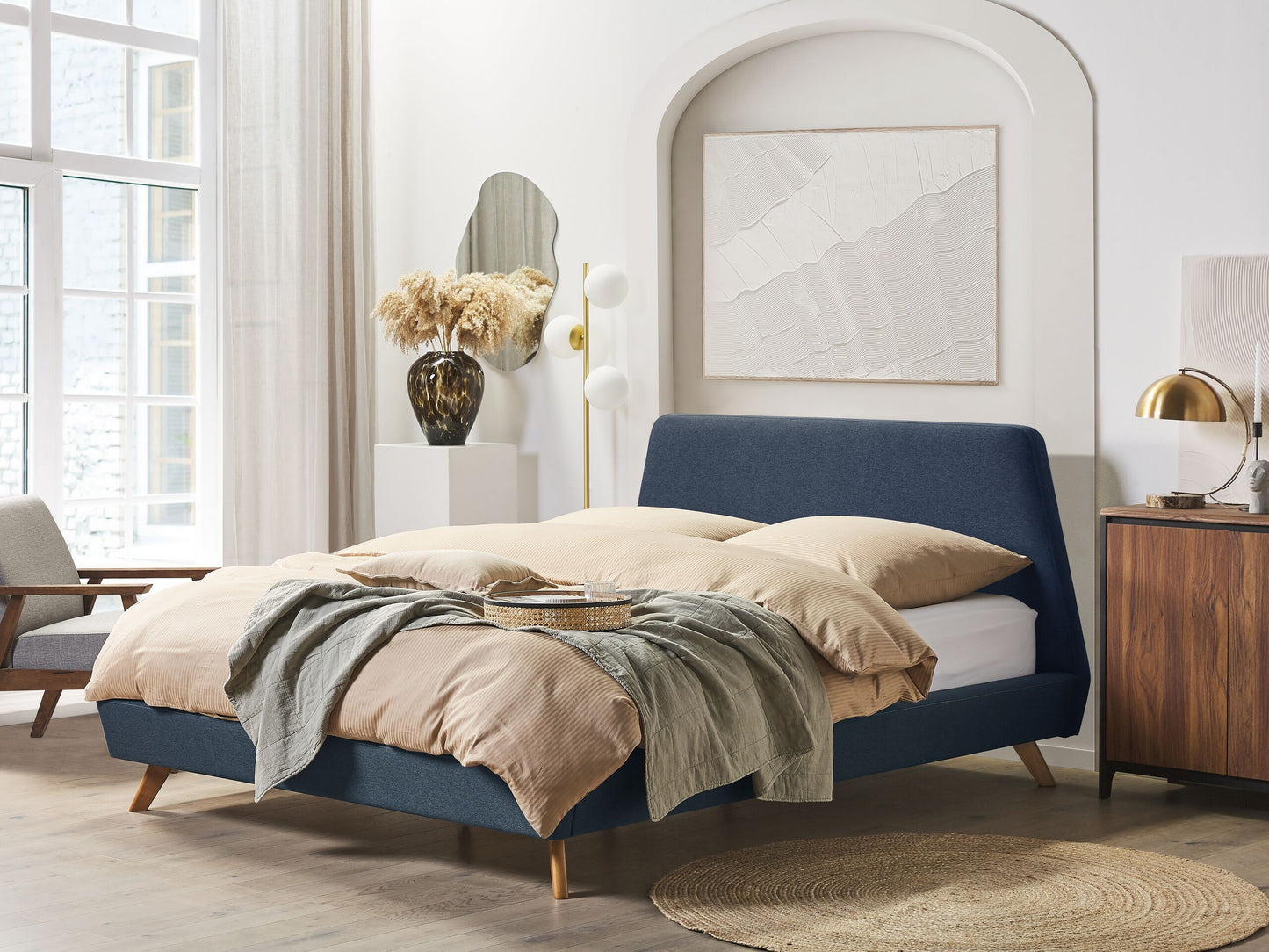Polsterbett Leinenoptik dunkelblau Lattenrost 180 x 200 cm VIENNE