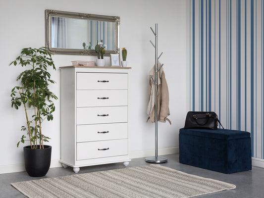 Kommode mit 5 Schubladen SHARON 117 cm Weiss