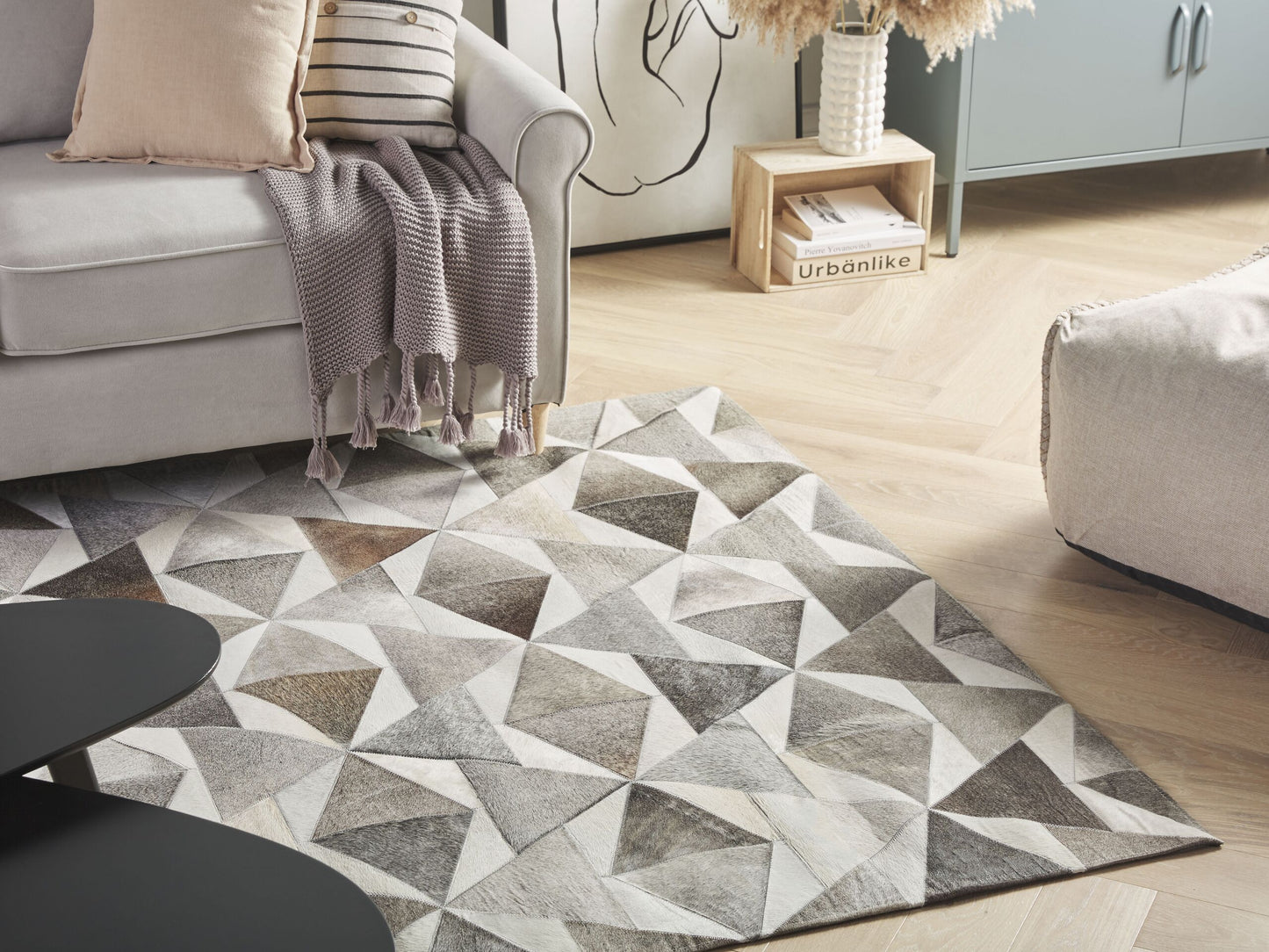 Teppich Kuhfell grau 140 x 200 cm Patchwork Kurzflor ALAKA