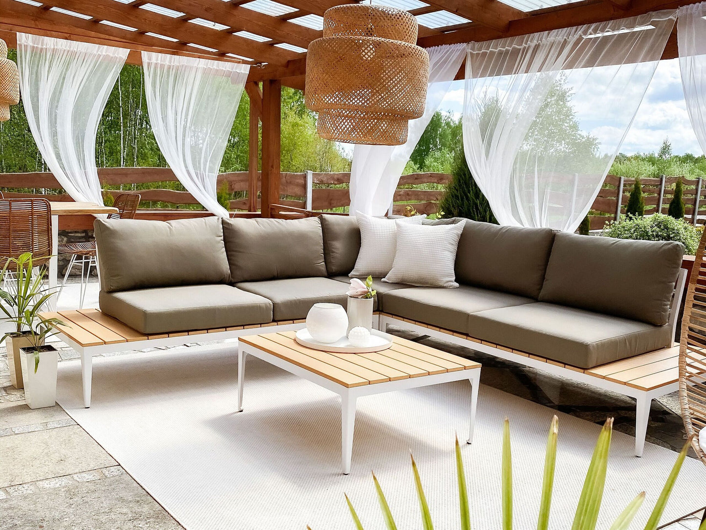Garten Ecksofa mit Tisch 5-Sitzer POSITANO Grau