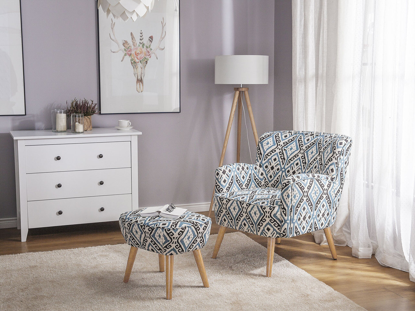 Sessel TUMBA mit Fussstütze Stoff Bunt