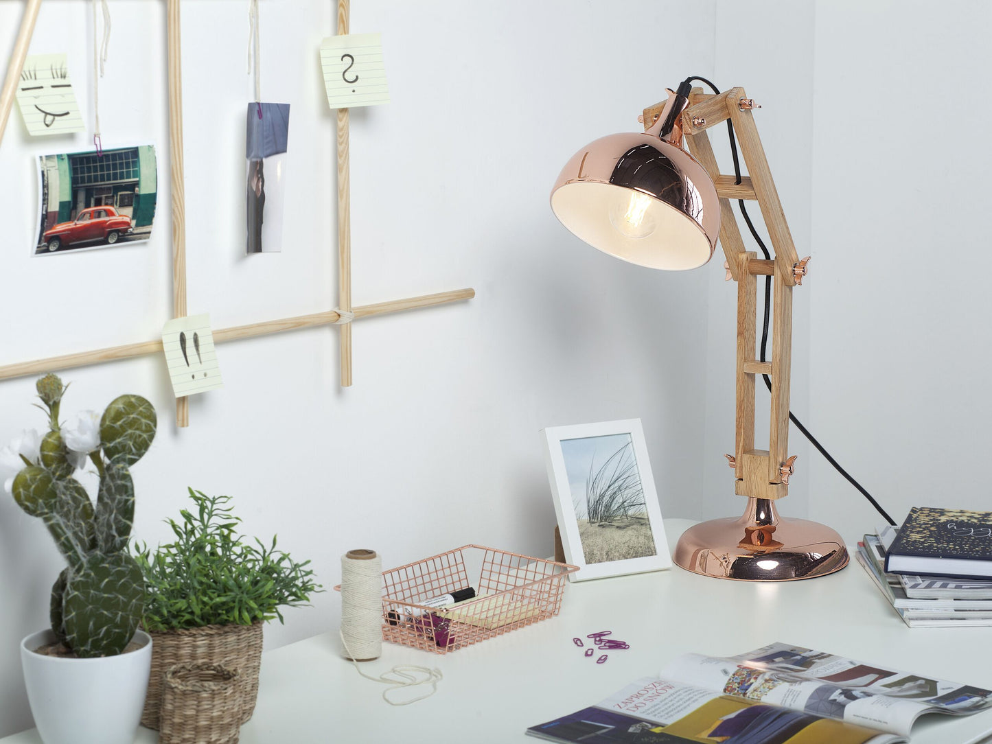 Schreibtischlampe SALADO verstellbar Holz Kupfer