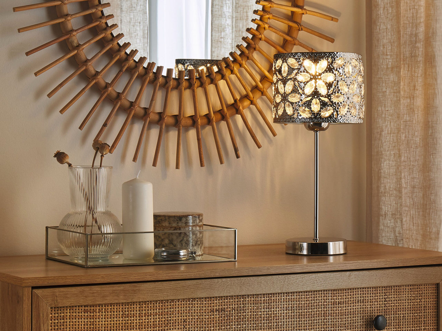 Tischlampe Nickel 58 cm Trommelform SAJO L