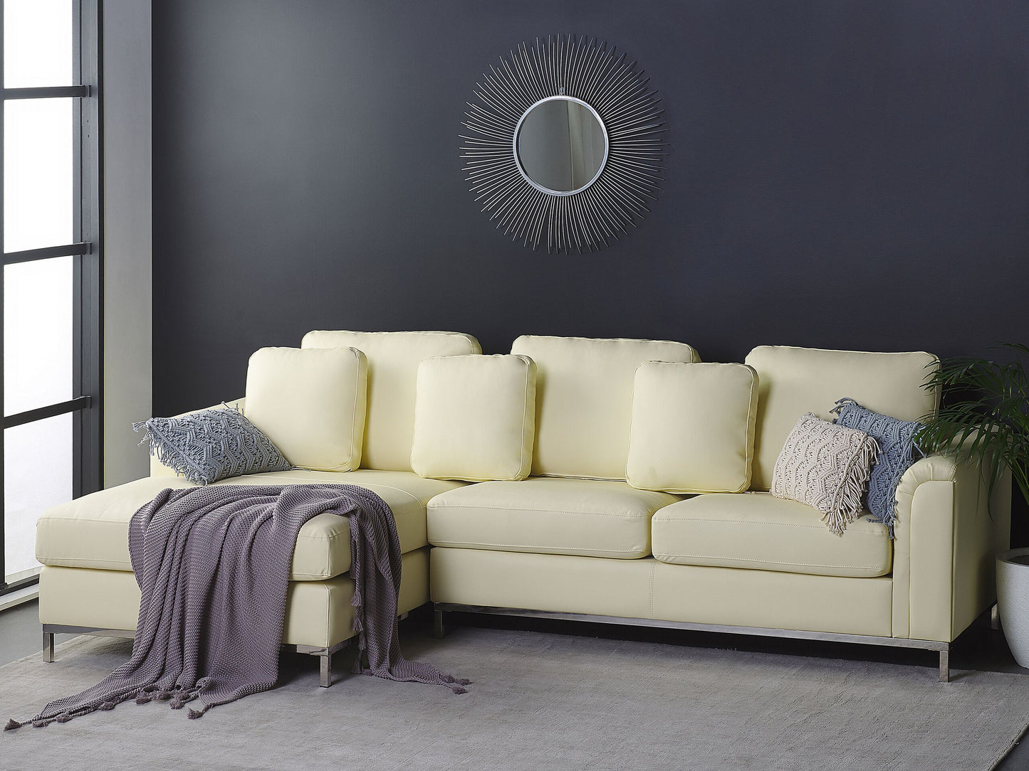 4-Sitzer Ecksofa Leder creme rechtsseitig OSLO