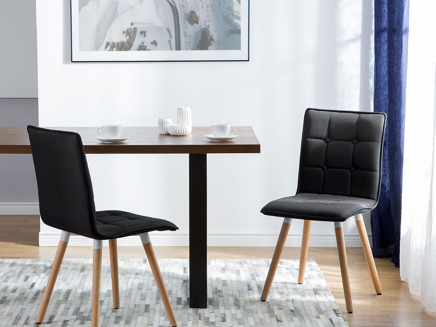 Esszimmerstuhl 2er Set Stoff Schwarz BROOKLYN