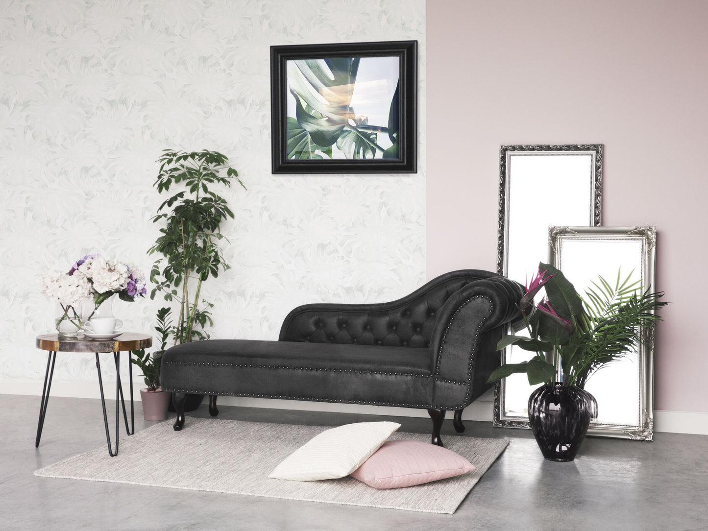 Chaiselongue Kunstwildleder dunkelgrau rechtsseitig NIMES