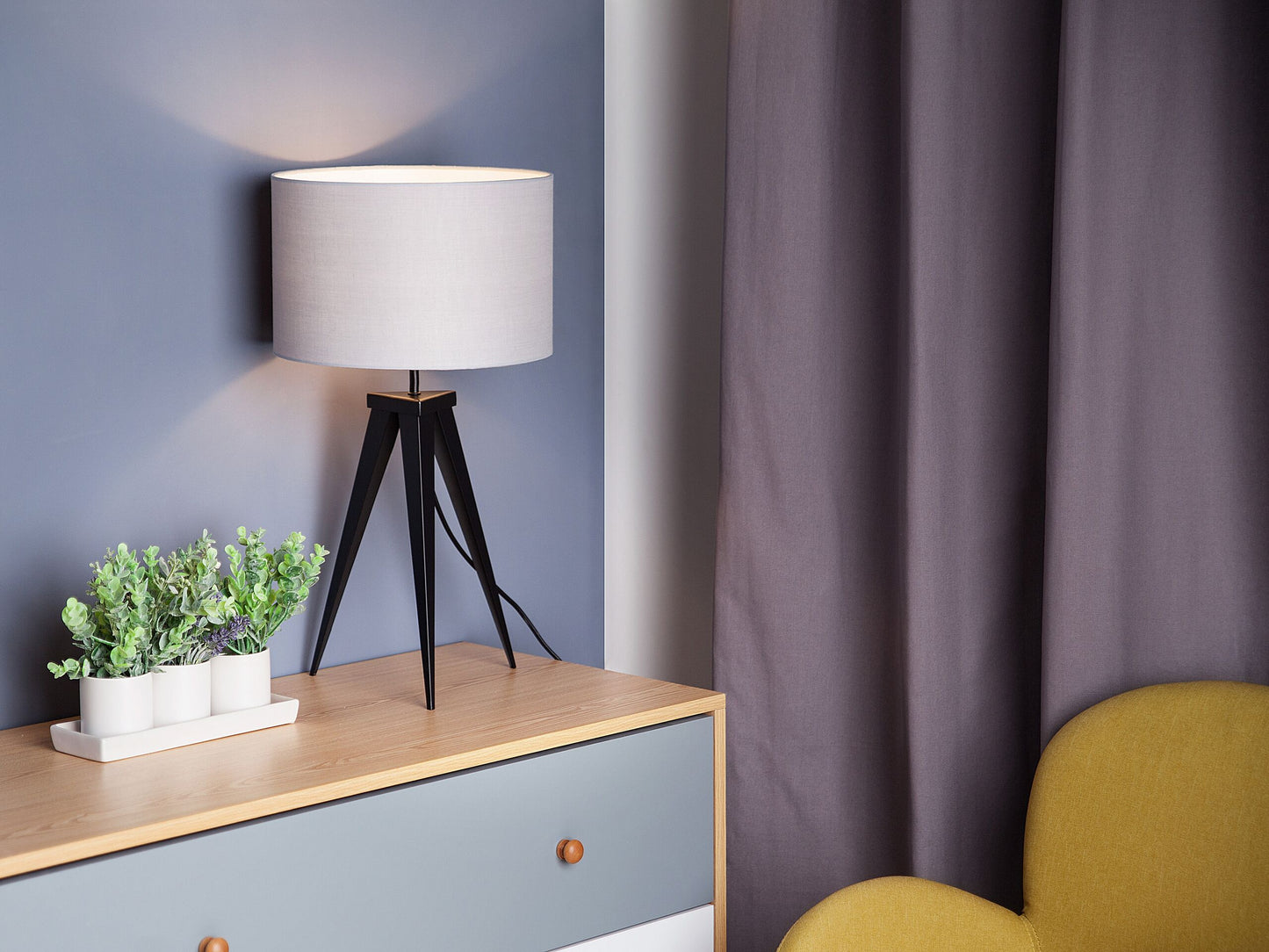 Tischlampe hellgrau 55 cm Trommelform STILETTO