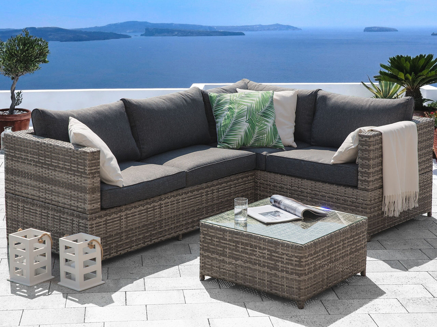 Garten Ecksofa mit Tisch 4-Sitzer AVOLA linksseitig Polyrattan Grau