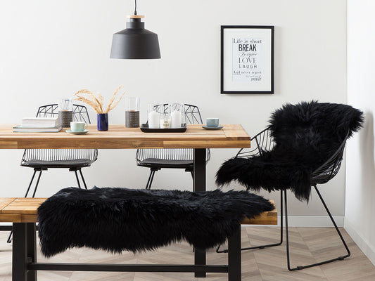 Schaffell-Teppich schwarz 100-110 cm Langhaar ULURU