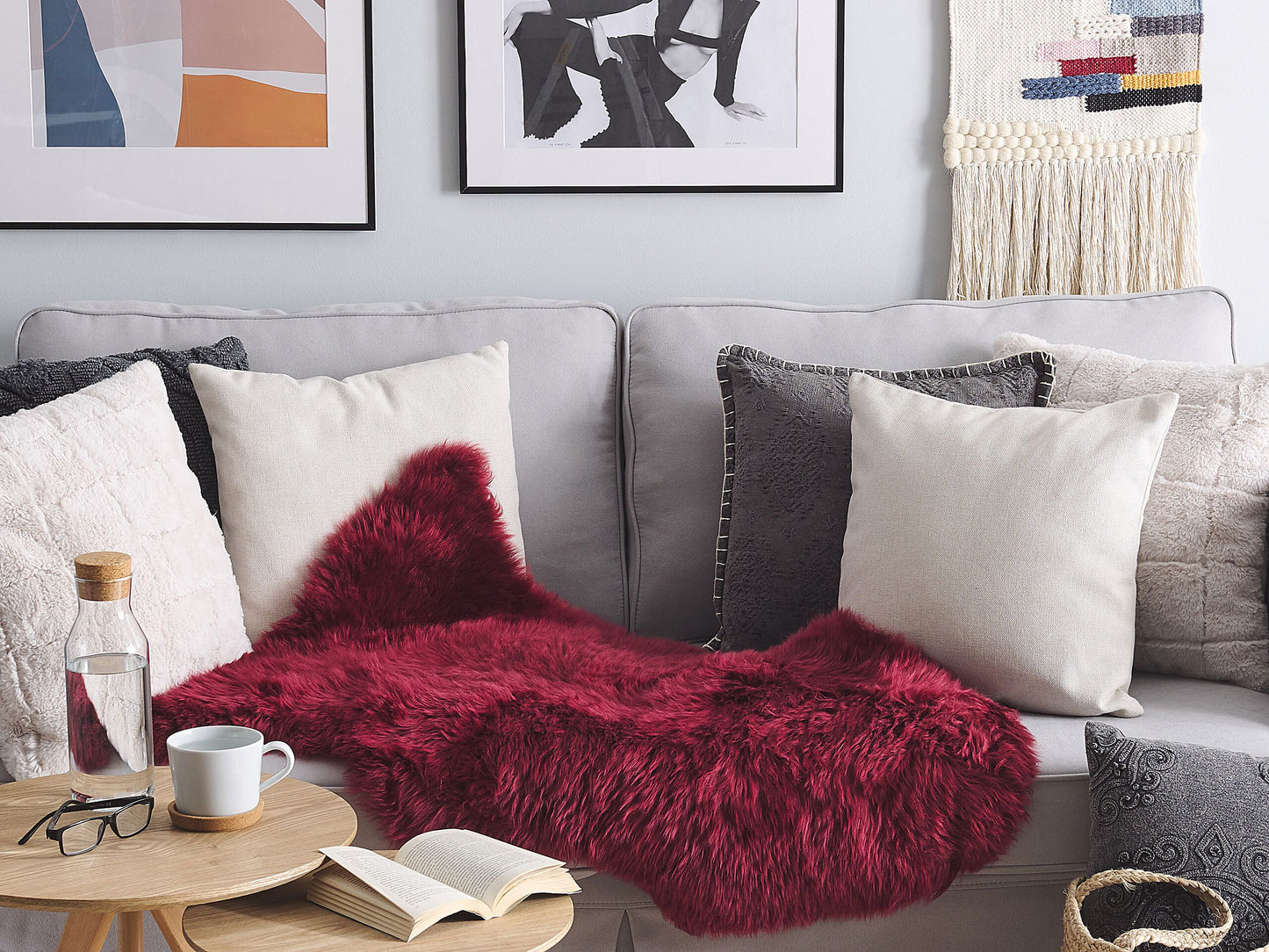 Schaffell-Teppich burgunderrot 100-110 cm Langhaar ULURU