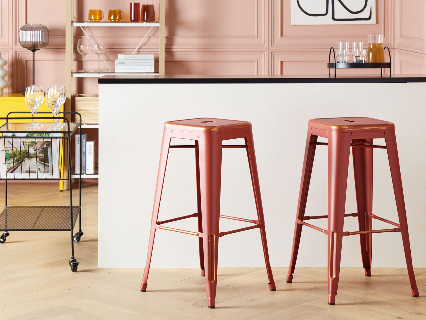 Set mit 2 Barhockern CABRILLO Metall Rot