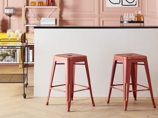 Set mit 2 Barhockern CABRILLO Metall Rot