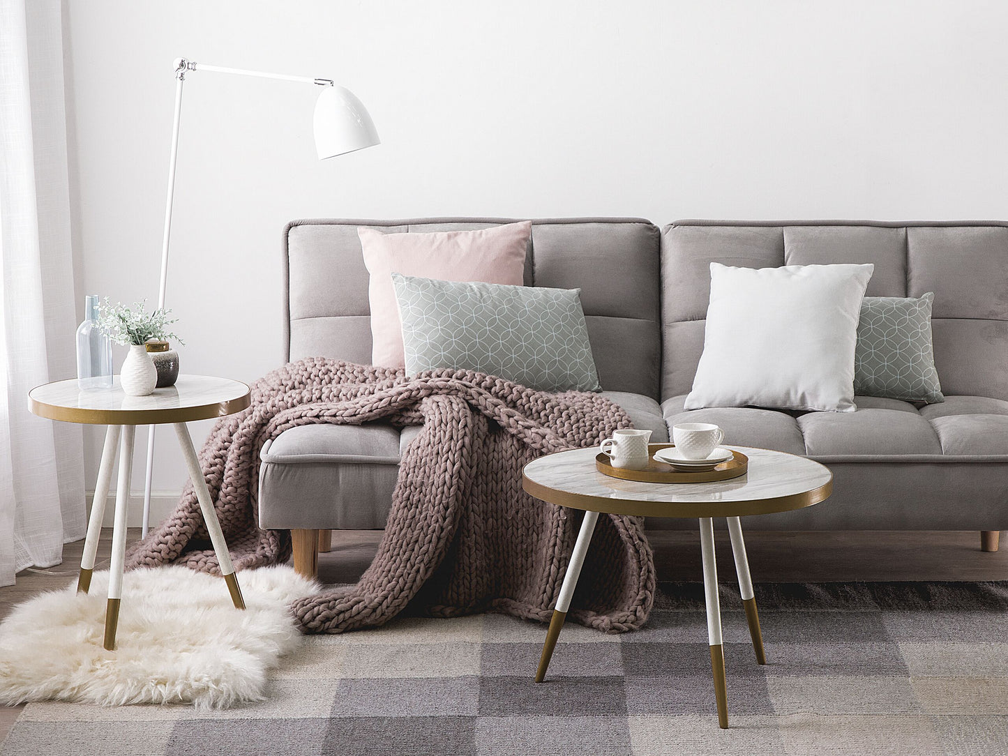 Beistelltisch Marmor Optik weiss / gold ⌀ 44 cm RAMONA