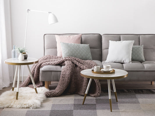 Beistelltisch Marmor Optik weiss / gold ⌀ 44 cm RAMONA