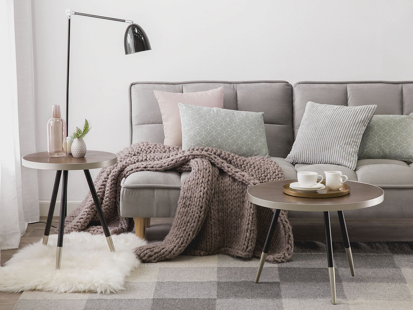 Beistelltisch dunkler Holzfarbton / silber ⌀ 44 cm RAMONA