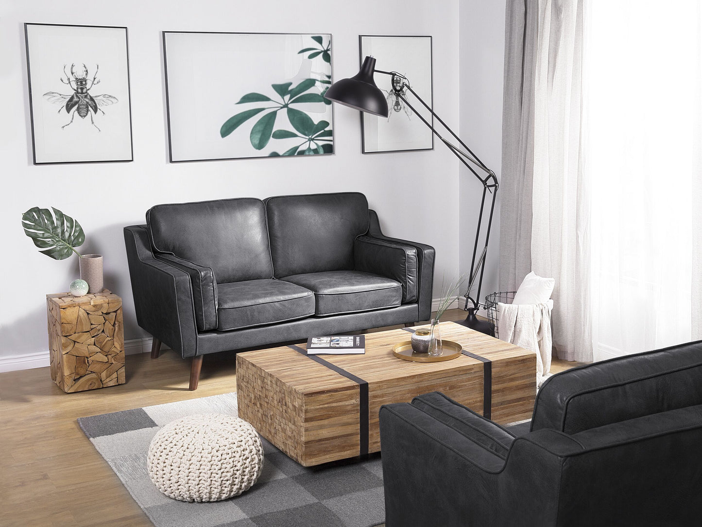 2-Sitzer Sofa Kunstleder grau LOKKA